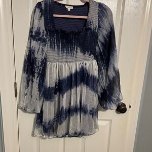 g.p.d. Navy and White Women's Smocked Mini Dress with long flowy sleeves. Size S